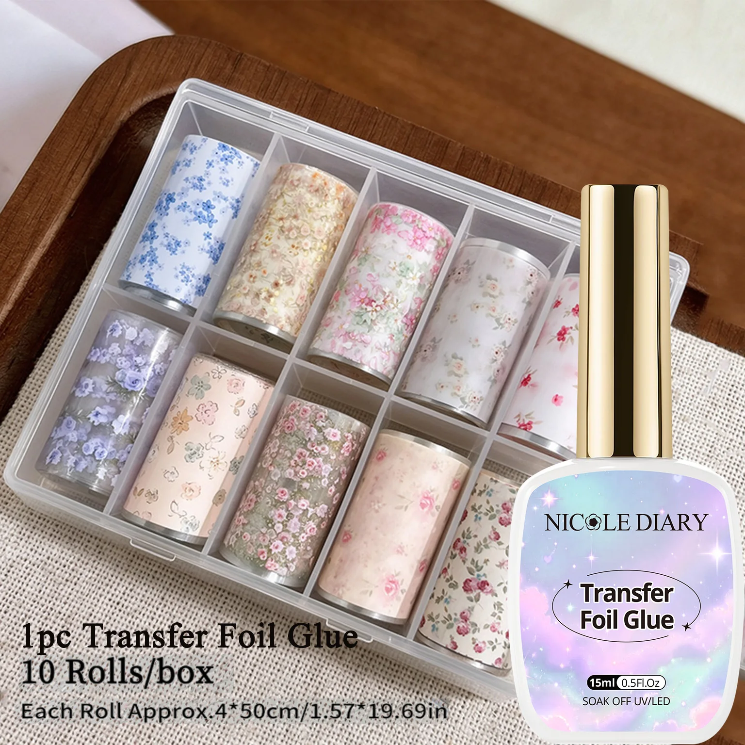 NICOLE DIARY 15ml Nail Transfer Gel With Transfer Paper Set Transfer Gel UV LED Cured Nail Art Foil Glue For DIY Nail Decoration