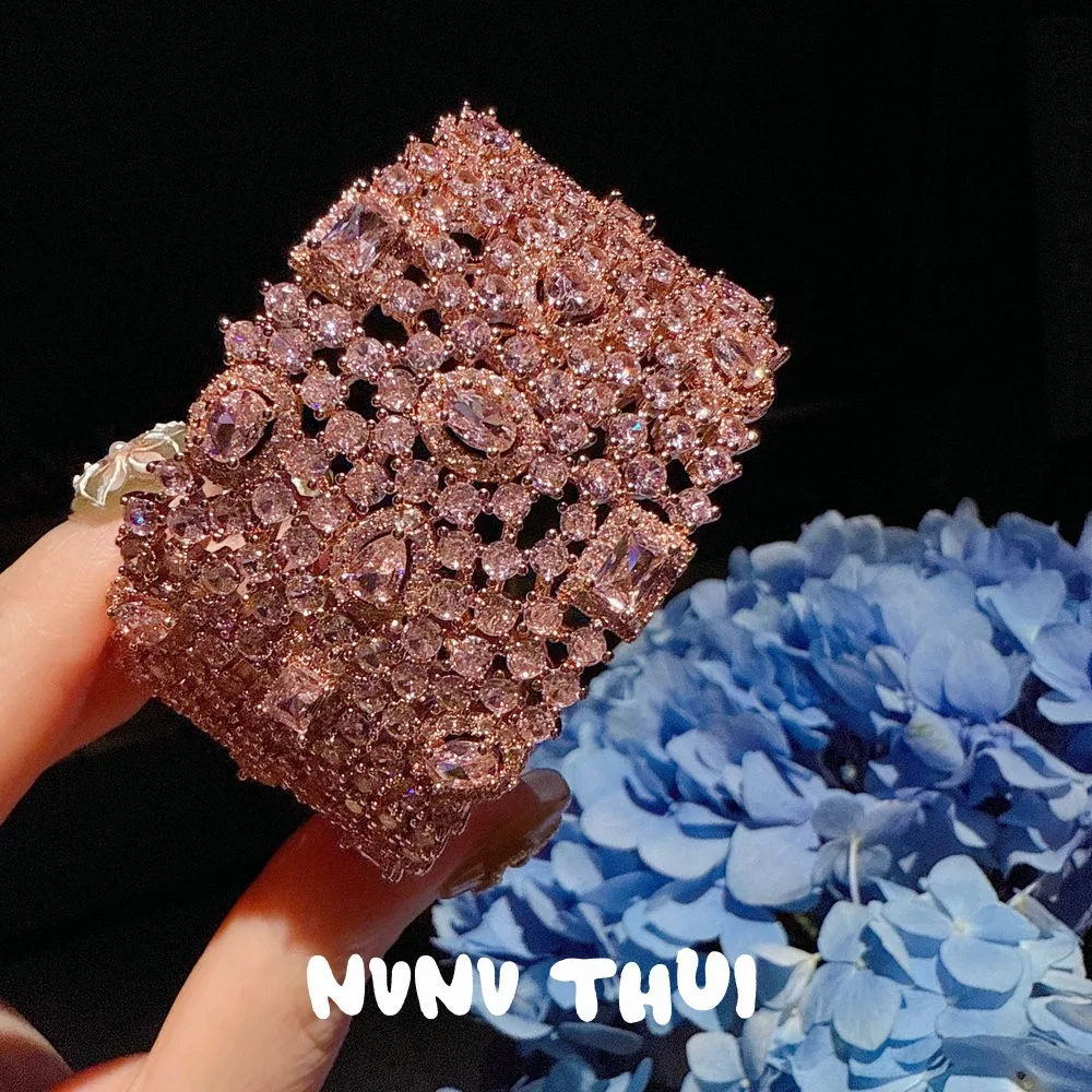 JitDoo Women All-cover Zircon Pink Vintage Necklace Bracelet Earring Jewely Set