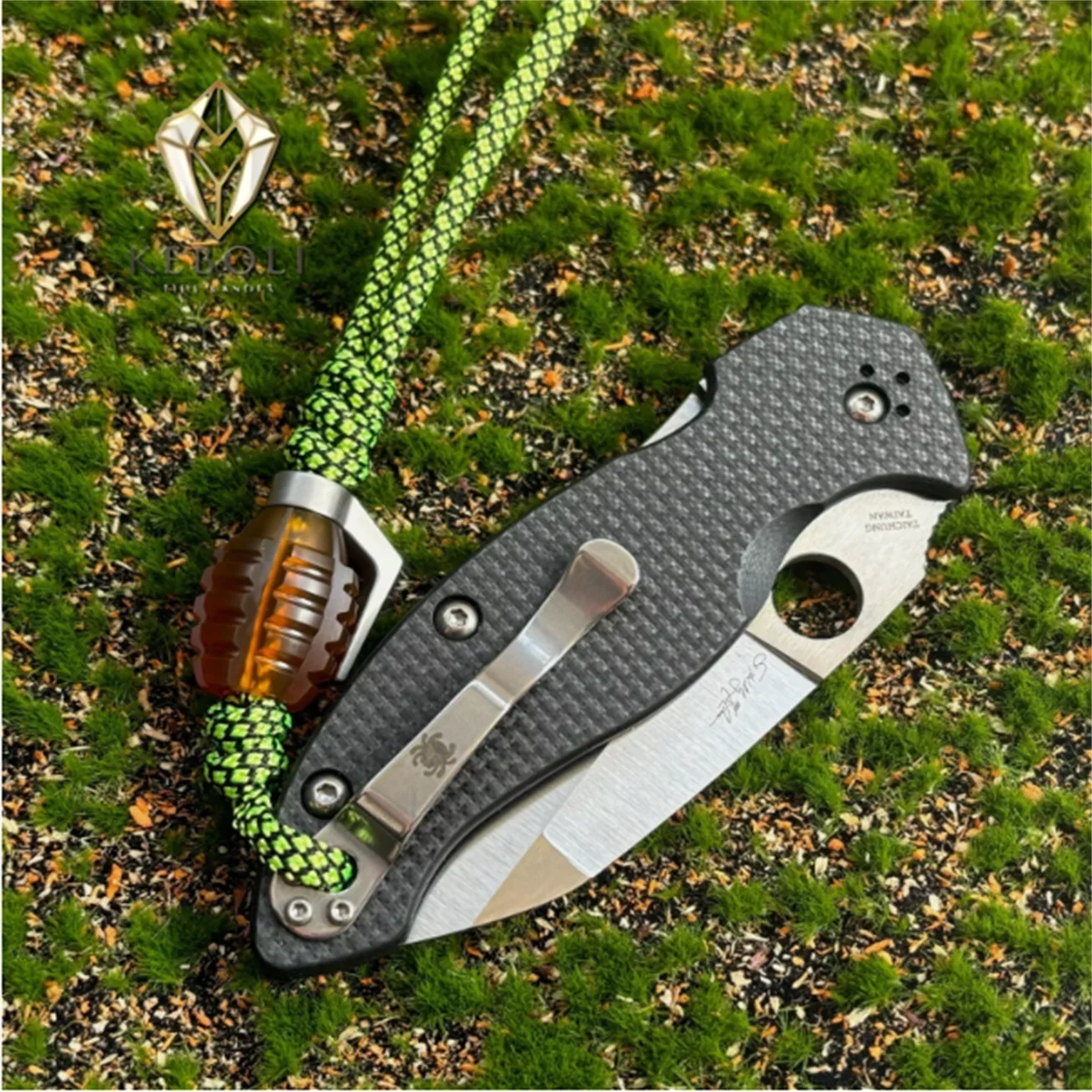 KEBOLI Hand Grenade Shape Keychain  Ultem PEI Titanium Alloy EDC Pendant Paracord DIY Accessory for Knife, Flashlight, Backpack,