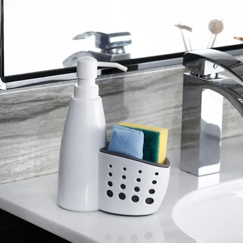 1PC Multifunctional Liquid Dispenser with Storage Box Sponge Drain Rack 2-in-1 Home Detergent Container Soap Dish Organizer