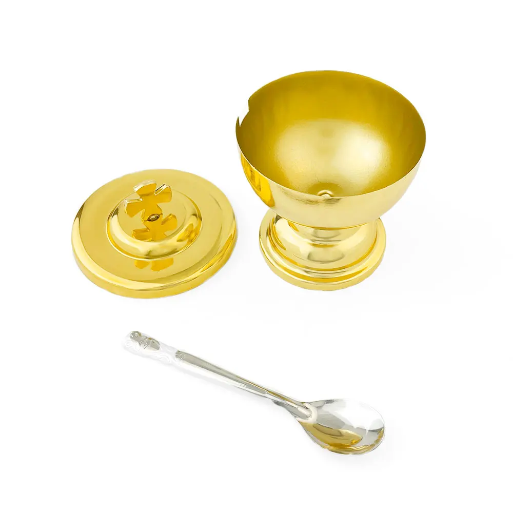 HTISOK Gold Plated Chalice Holy Water Cup with Spoon Communion Chalice Catholic Orthodox Church Bishop Mass Ritual Accessories