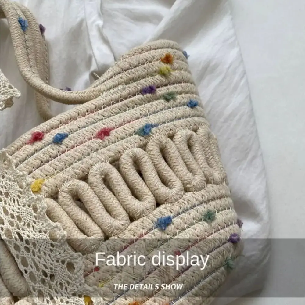 Bolso de paja tejido a mano de algodón, bolso de playa hecho a mano para vacaciones, bolso ligero tejido a mano de estilo coreano para teléfono móvil