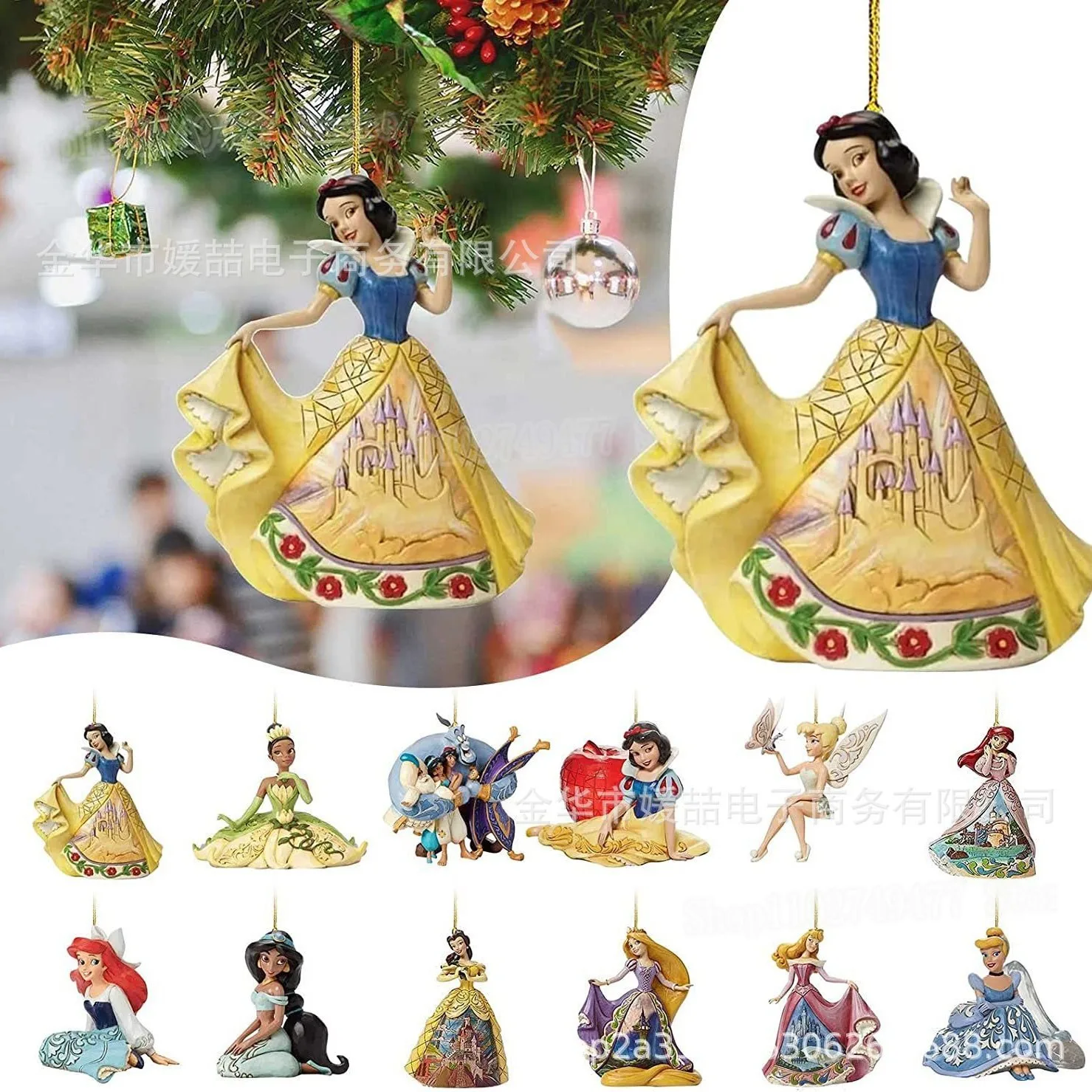 12pcs Christmas Hanging Decorations Disney Princess Decorative Pendant Snow White Series festivol Party Xmas Tree Atmosphere