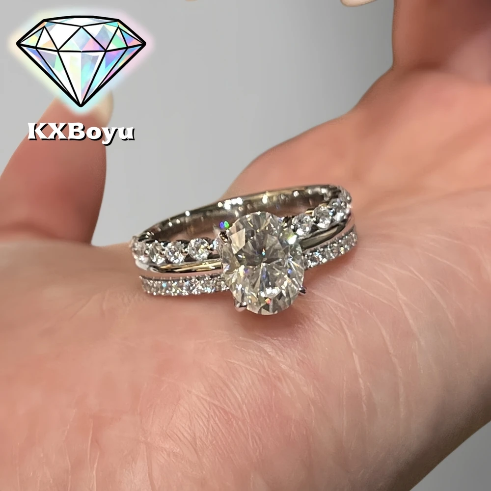 

Кольцо для помолвки с муассанитом 2 карата круглой огранки и тройным ореолом, модный комплект колец для женщин, серебро 925 пробы с сертификатом