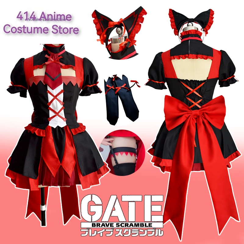 Anime GATE Rory Mercury Cosplay Costume Women Fancy Dress Cute Skirt Uniform Short Sleeve Top Wig Outfit Halloween Party Suit