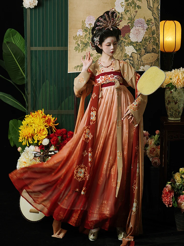 Original Hanfu female Tang Dynasty Khove skirt recovery chest-length skirt big sleeve shirt delicate retro suit