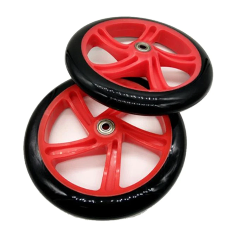 2 Pieces Scooter Wheel 200 mm PU Material Wheel Thickness 30 mm ABEC-7 Bearing Scooter Accessories,Red