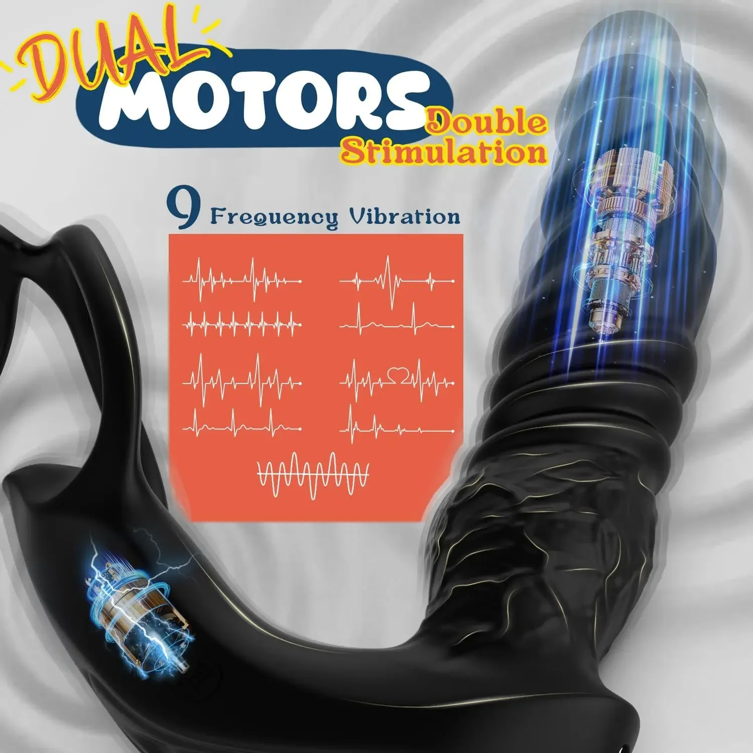 Steker Anal bergetar 5-in-1 untuk pria, Vibrator berbentuk Dildo pemijat prostat dengan cincin ayam silikon ganda