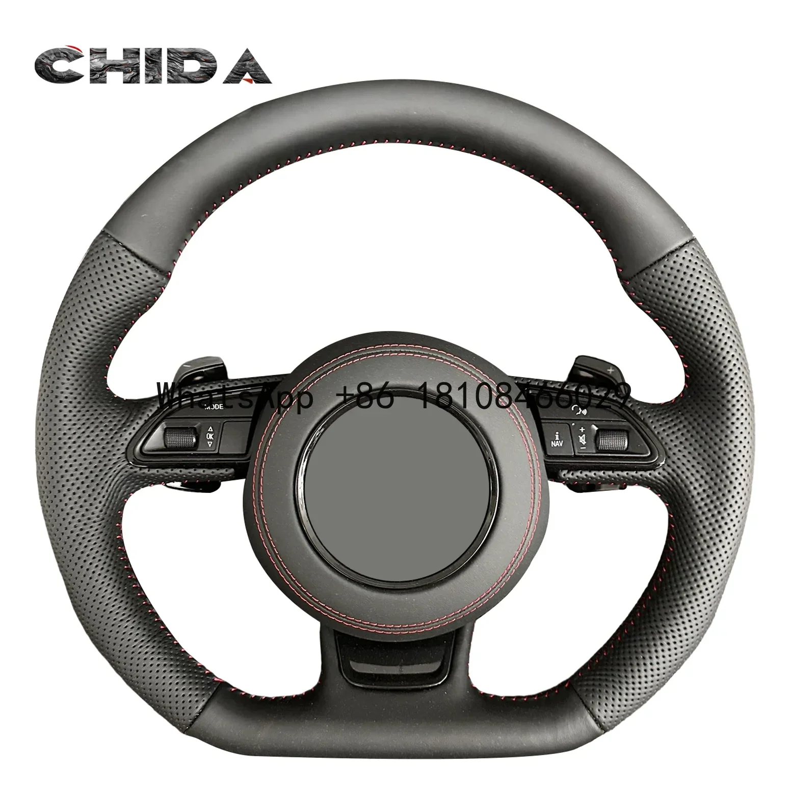 Full leather hand-stitched steering wheel for Audis A6 A6L A4 A4L Q5 A3 Q3 Q7 B7 A8 R8 TT RS3 RS4 RS5 S3 S4 S5