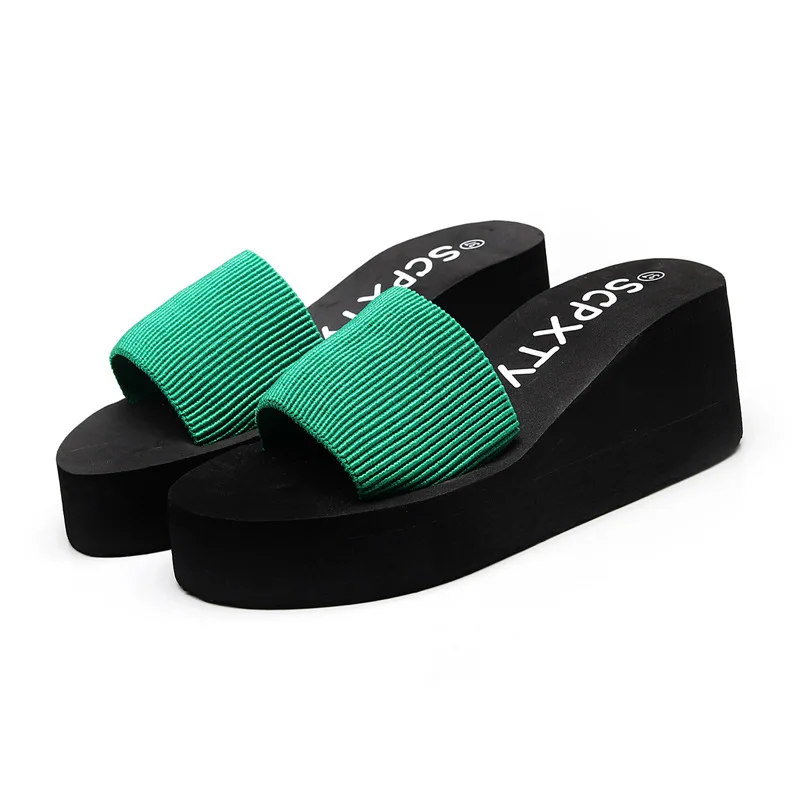 Slippers Women for Summer No-Slip Fabric Upper Heels Shoes Home Slipper Soft Platform Sole Ladies Beach Shoes Flip Flops