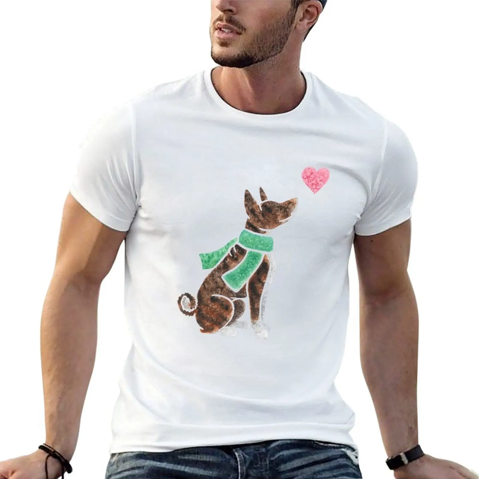 

Акварельная футболка Basenji, черная хлопковая футболка с принтом на заказ, однотонная мужская посылка, мужские футболки для мужчин, повседневная футболка