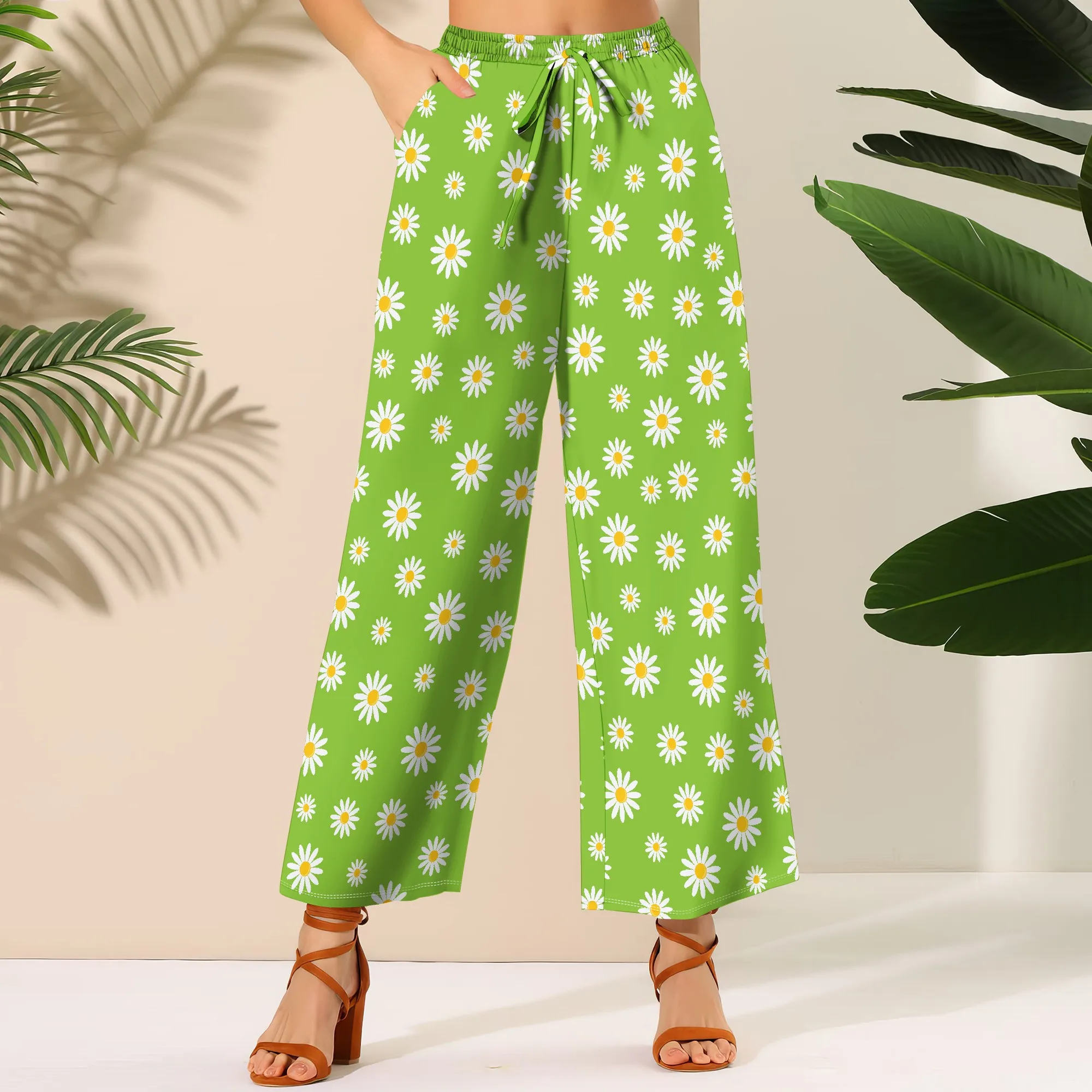 

Women's Wide Leg Ankle-Length Pants Flower Print Casual Elastic Loose Breathable for Work Office Garden Party Wedding Guests
