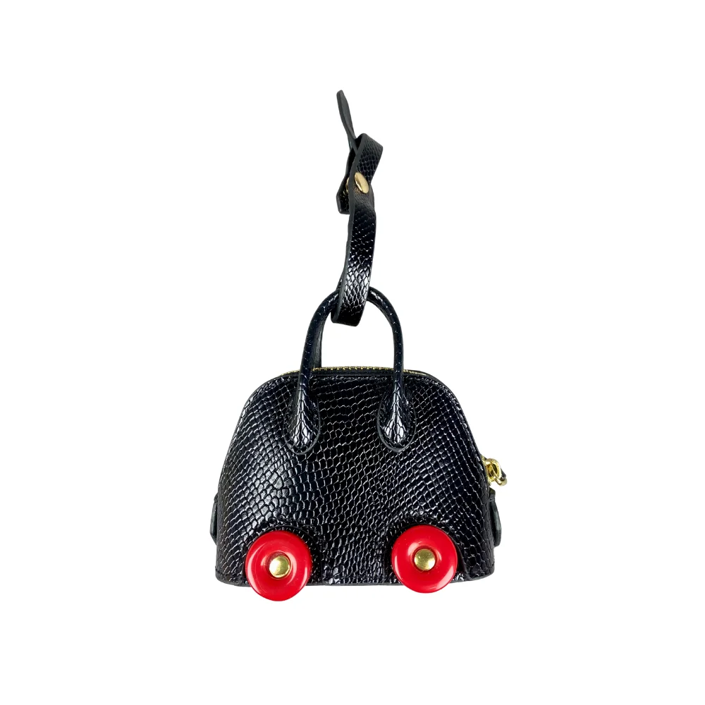 Mini-Tasche aus Leder mit Schlangenprägung – Ohrhörer- und Lippenstiftbeutel mit kontrastfarbenen Rädern – PU-Leder-Tasche Charm – ideales Geschenk für Frauen – Detail 14