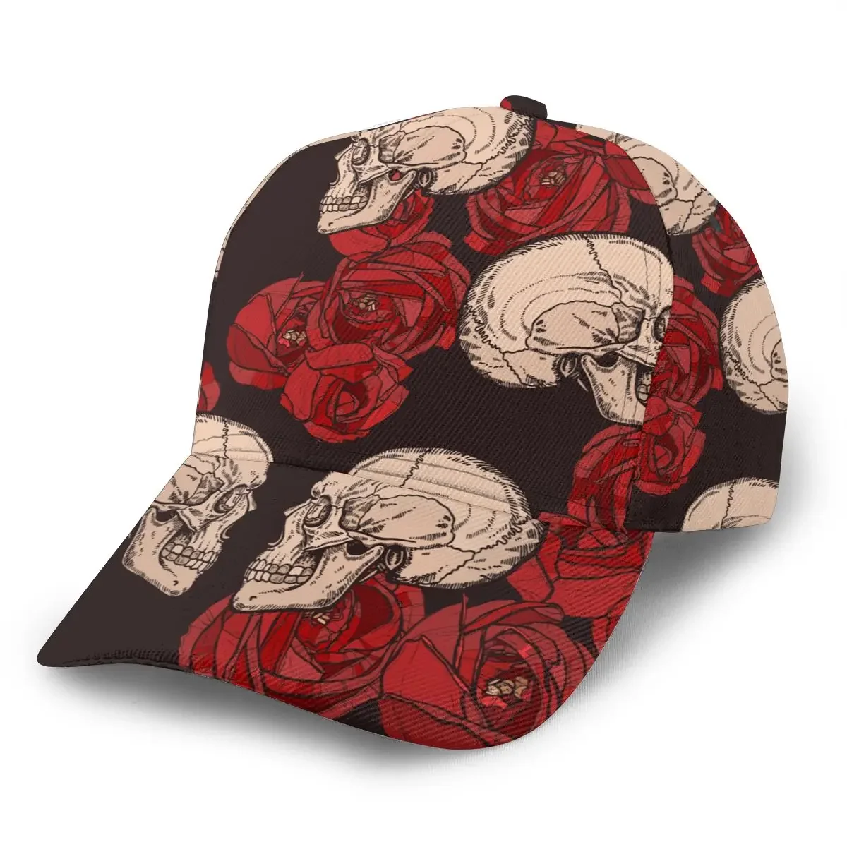 

Gothic Pattern with Skulls and Red Roses Baseball Cap Summer New Unisex Outdoor Sport Sunscreen Baseball Hat Running Visor Cap