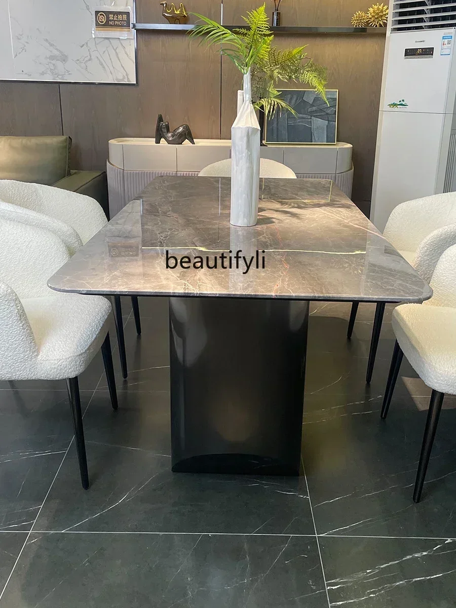 LXArrivals Italian Light Luxury Villa Rectangular Marble Dining-Table Modern Minimalist Designer Dining Chair Dining TabSSS