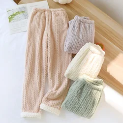 2025 Otoño/Invierno nuevos pantalones de dormir para mujer con terciopelo y pantalones de franela gruesa para dormir en casa cálidos pantalones para mujer