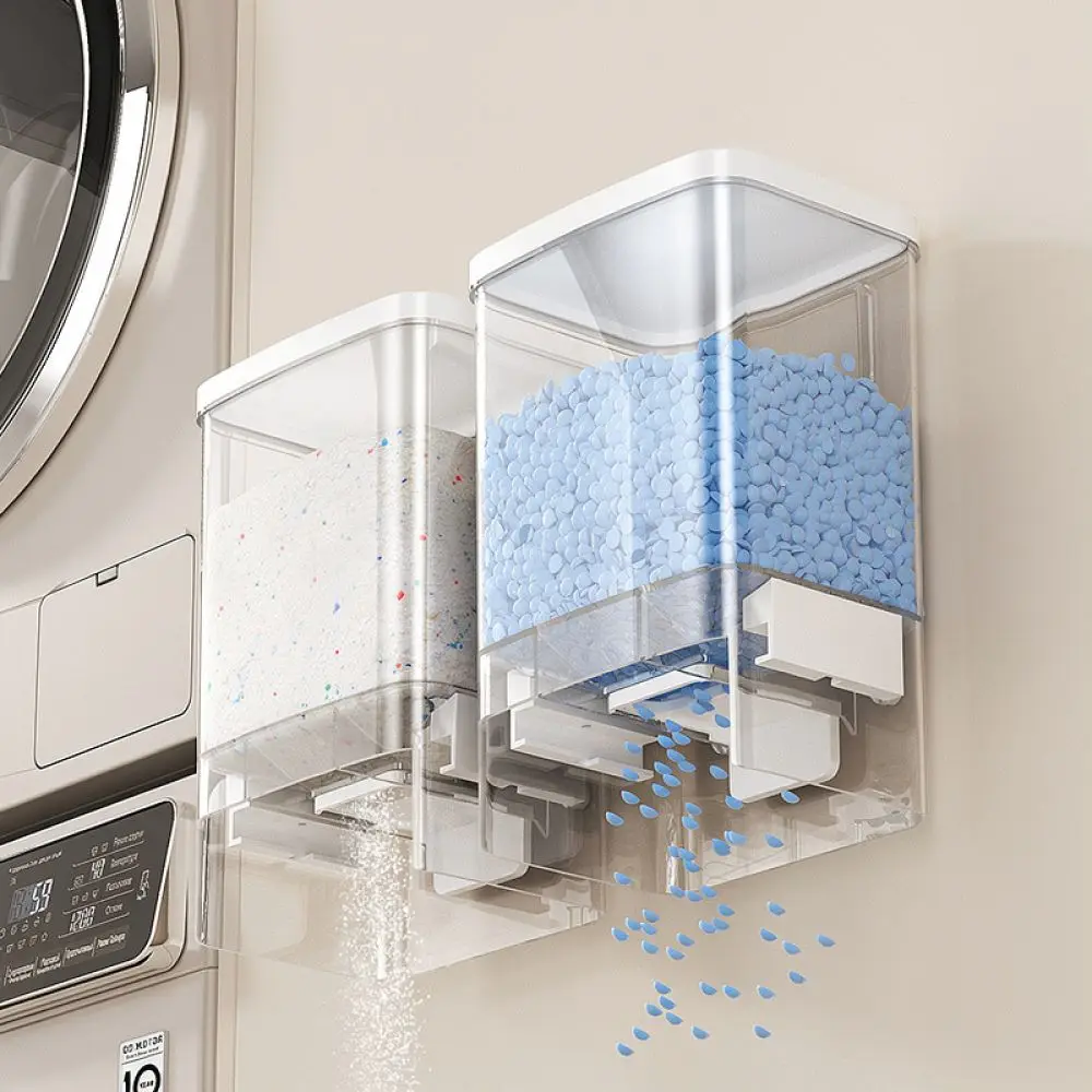 Laundry Powder Dispenser Wall Hanging Storage Container Clear Moisture Proof Box For Washing Beads Room Organizer