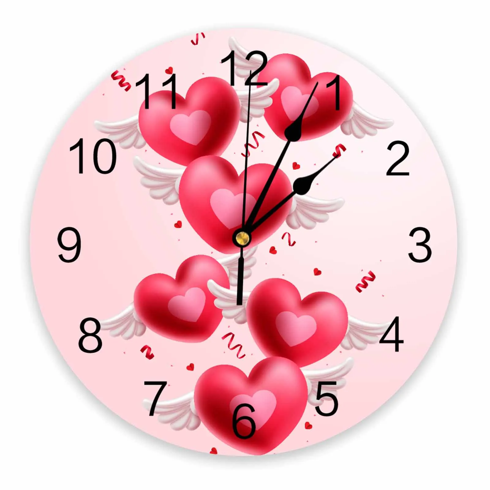 Valentine'S Day Love Wings Printed Wall Clock Modern Silent Clock Living Room Home Decor Wall Hanging Watch