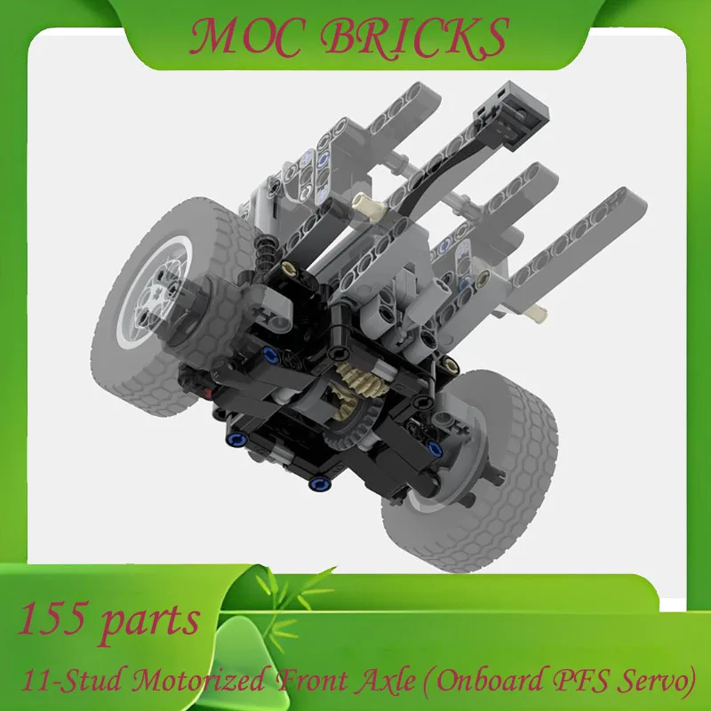Customize 155 Parts MOC 11-Stud Motorized Front Axle (Onboard PFS Servo) Auto Parts Car 4 Wheel Drive Vehicle Chassis Components