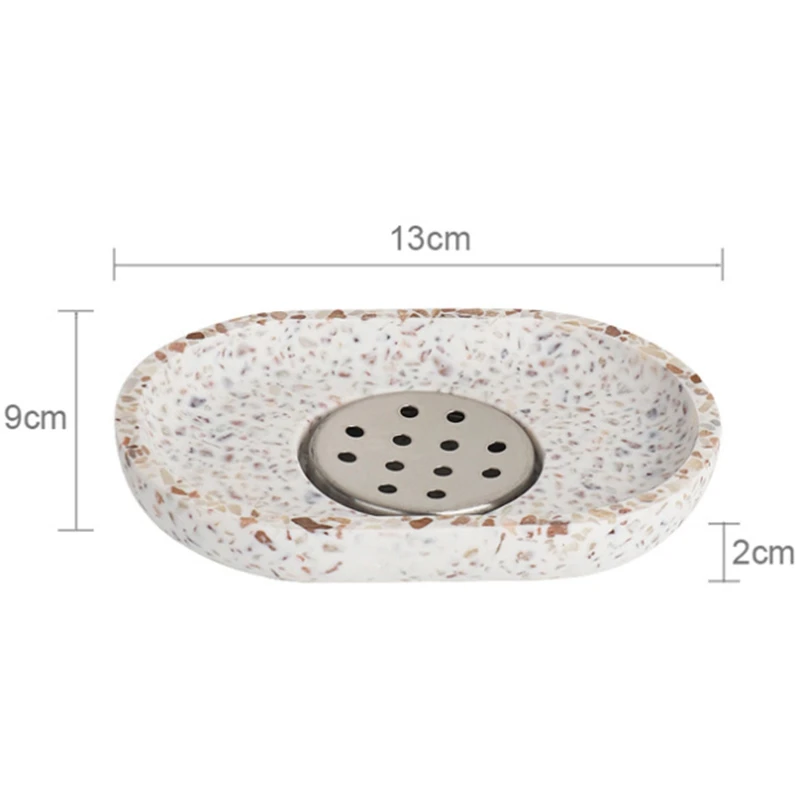 Terrazzo Soap Dish Oval Soap Dish Creative Drain Tray Bathroom Accessories Household Items