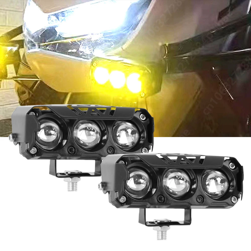 Foco LED para motocicleta, lámparas de trabajo, luz antiniebla de haz alto/bajo de doble Color para coches, SUV, UTV, camiones, 12V, Mini lente, luz de conducción
