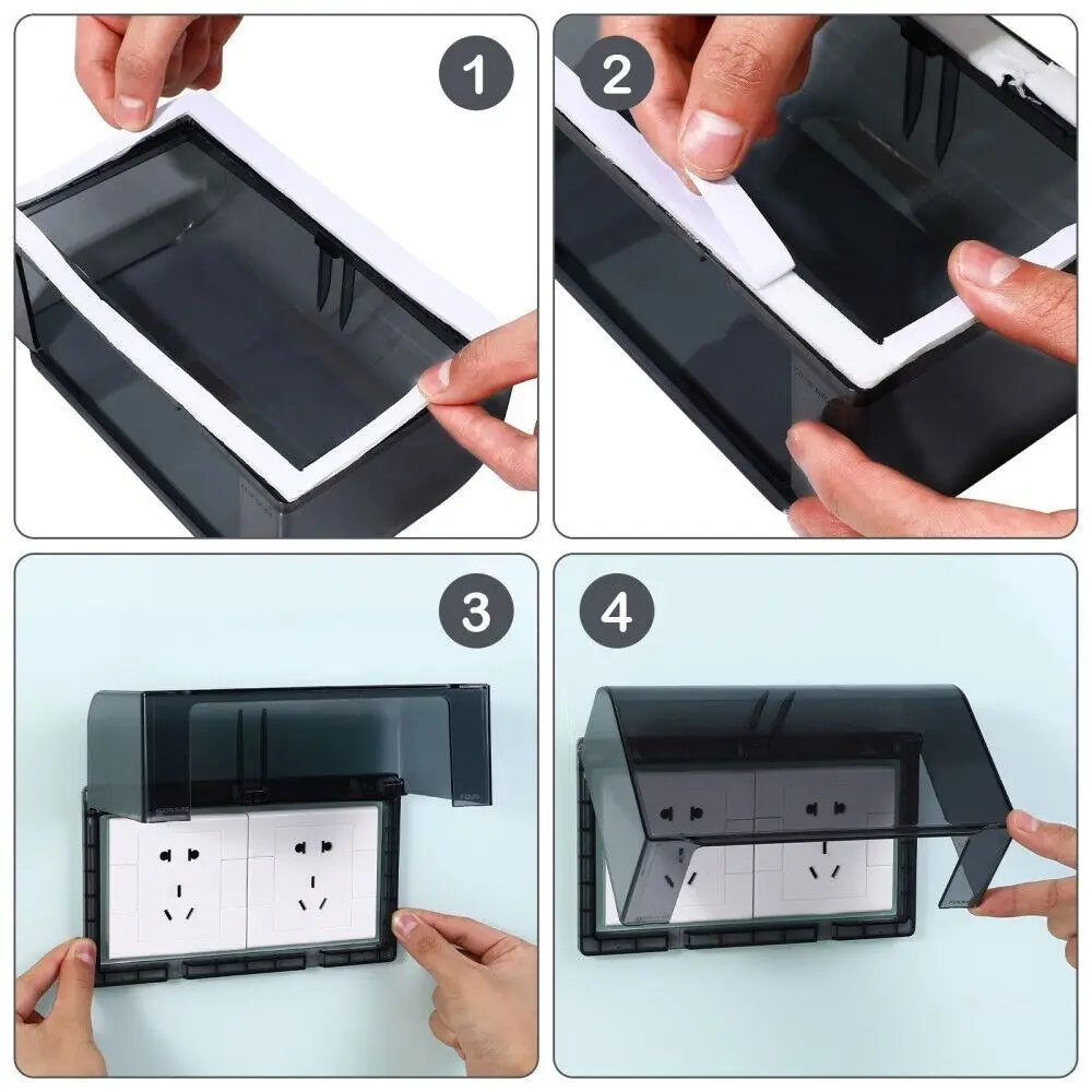 New PS Plastic Splashproof Box Double-position Self-adhesive Outlet Case Thickened Outlet Socket Waterproof Cover Indoor