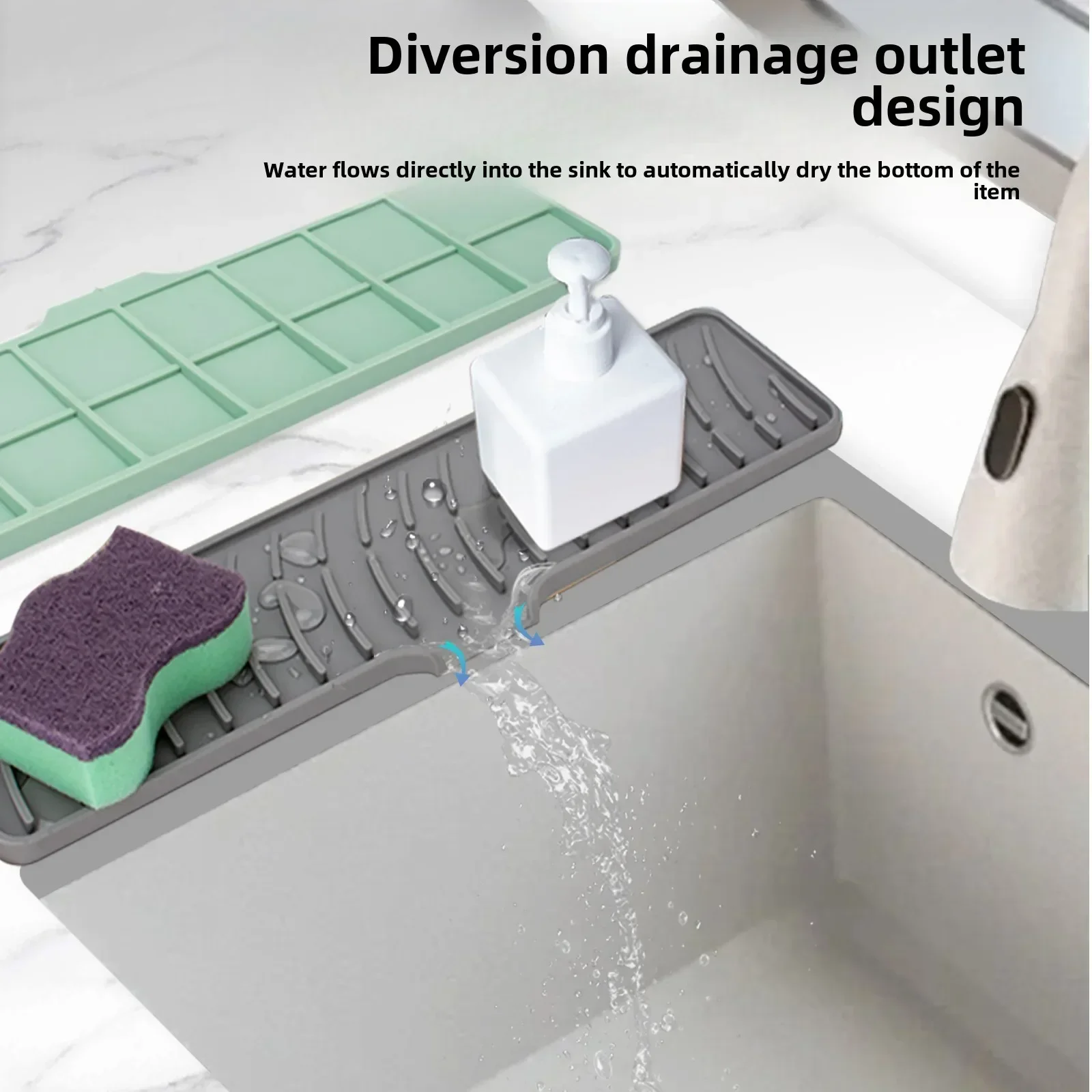 

Kitchen Sink Splash Guard-Silicone Draining Mat Around Tap Draining Pad Behind Faucet with Lip Drip Catcher Sink Protector Mat
