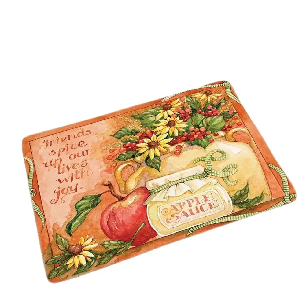 Autumn Harvest Rectangle Doormat Floor Mat Apple Sunflower Jam Jar Vintage Quote Print Kitchen Entrance Rug Decor