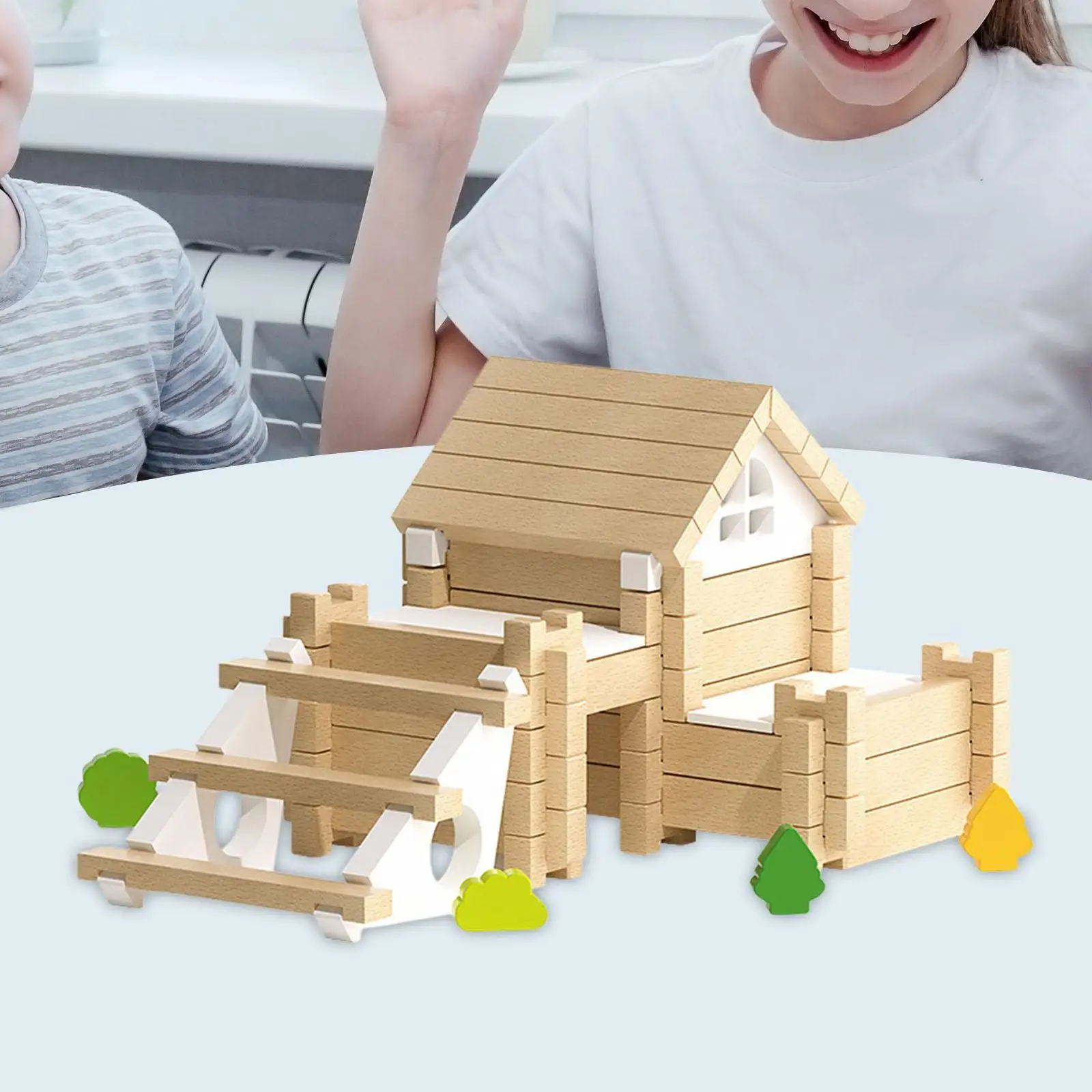 Wooden Building Blocks Set DIY Assembly House Stacking Block with Storage Box Construction Building for Boys and Girls Adults