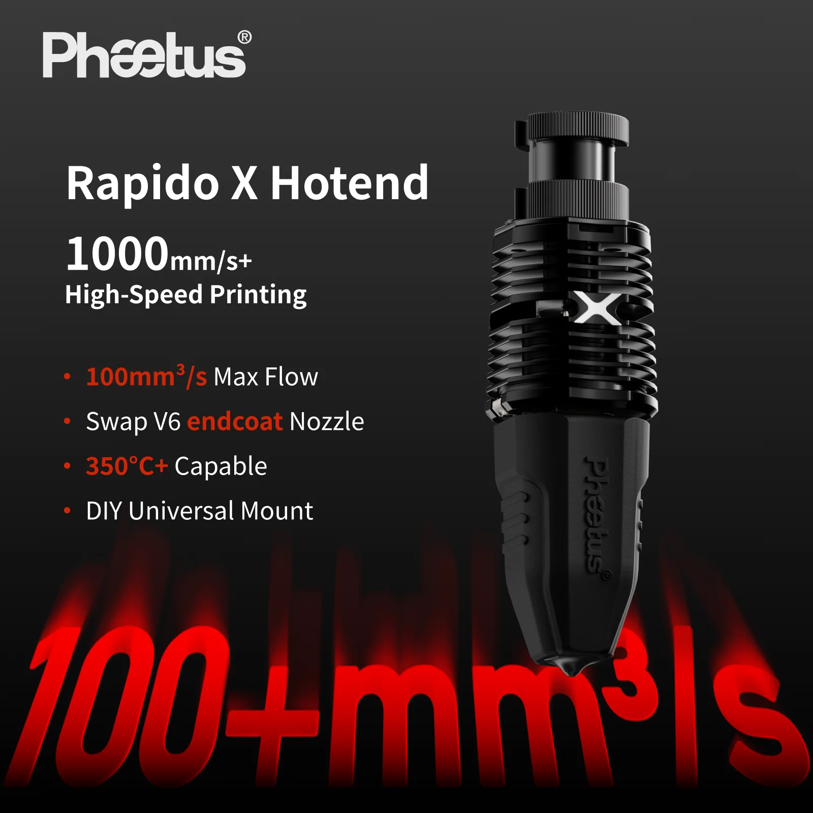 Phaetus Rapido X Hotend High Speed Printing 1000mm/s+ Liber Module Swap V6 EndCoat Nozzle DIY Universal Mount 3D Printer Parts