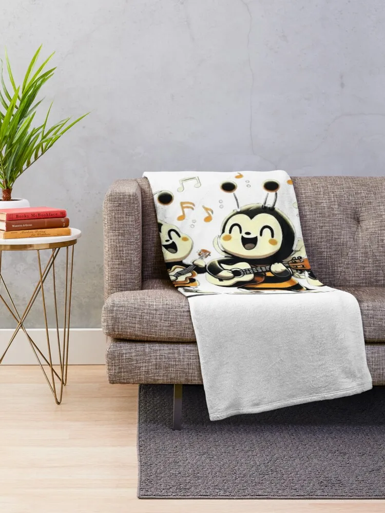 three playful bee performing together in a fun band Singing bee Fun Musical bee Throw Blanket Designers Furry for sofa Blankets