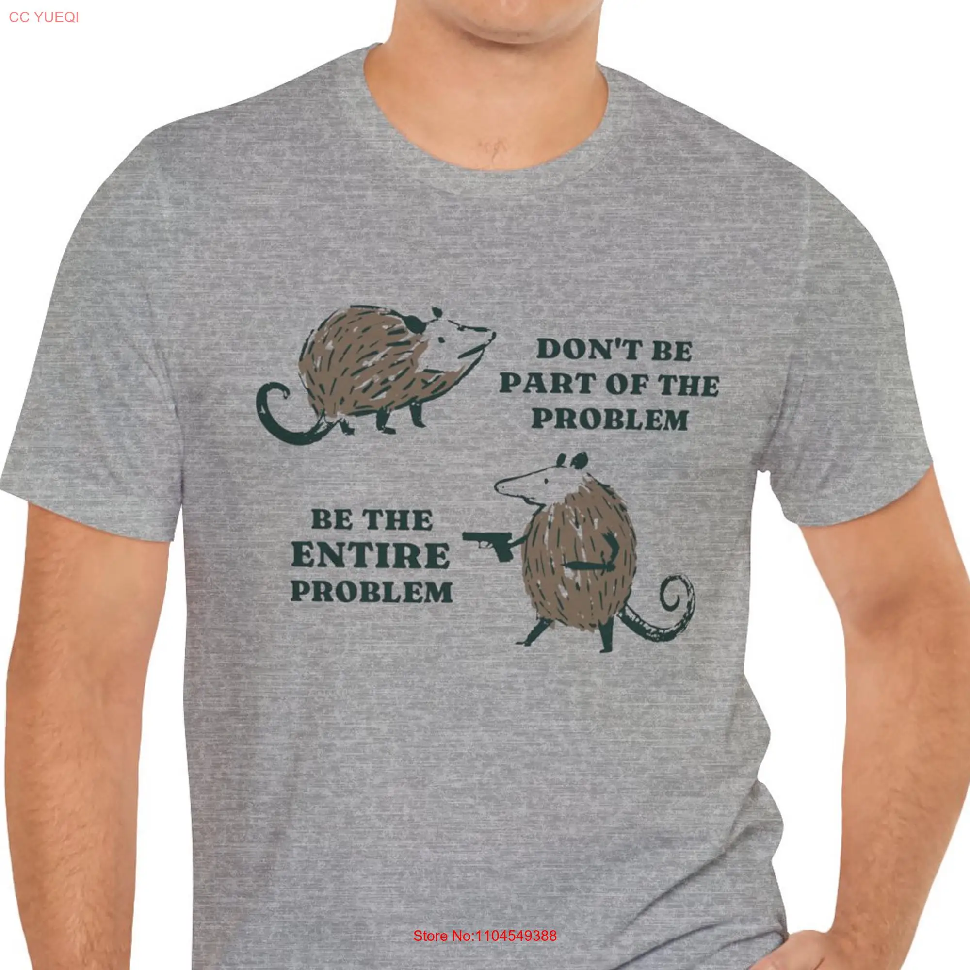 Funny Opossum T Shirt Don't Be Part Of The Problem Entire Possum With Gun long or short sleeves