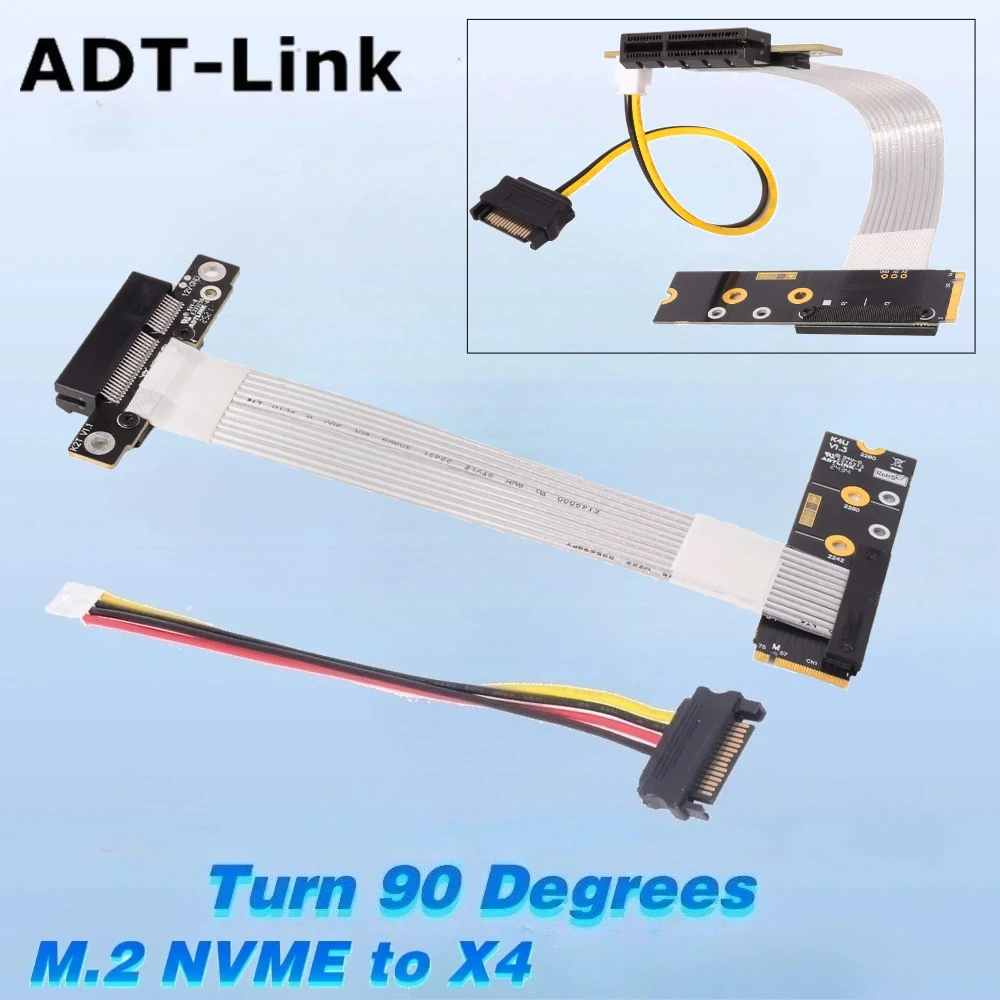 

Перемычка кабеля M.2 NVME To PCIe 4.0 X4 с левым/правым изгибом, поворот на 90 градусов под углом M.2 NGFF NVMe SSD для видеокарточек ITX STX GPU