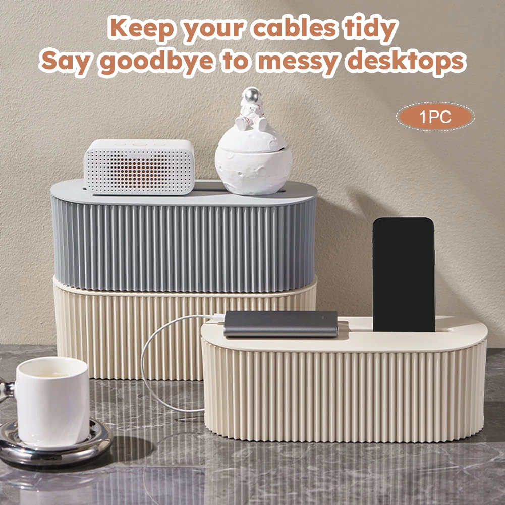 Storage Cable Management Box Wire Space Saving Home Office Cord Organizer Power Strip Living Room With Lid Desktop Tidy