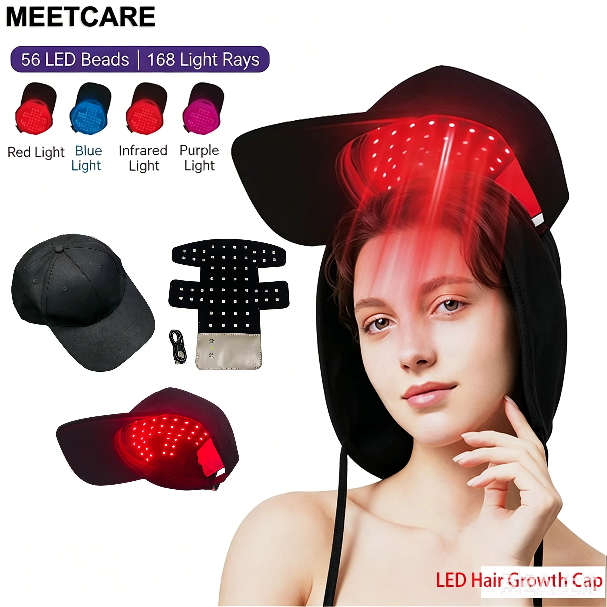 LED Hair Growth Helmet Cap with 56pcs LED Light Beads Electric 660nm&850nm Infrared Red Light Therapy Anti Hair Loss Scalp Care