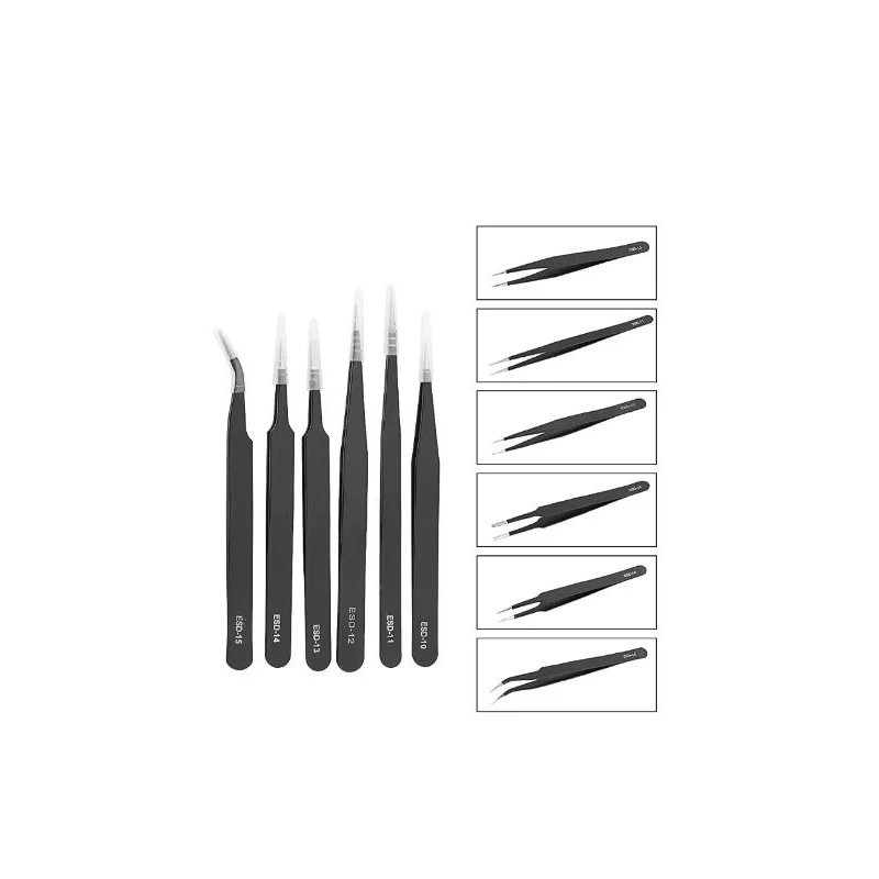 

6pcs Precision Tweezers Set ESD Anti-Static Stainless Steel Tweezers Repair Tools for Electronics Repair Soldering Craft Tools