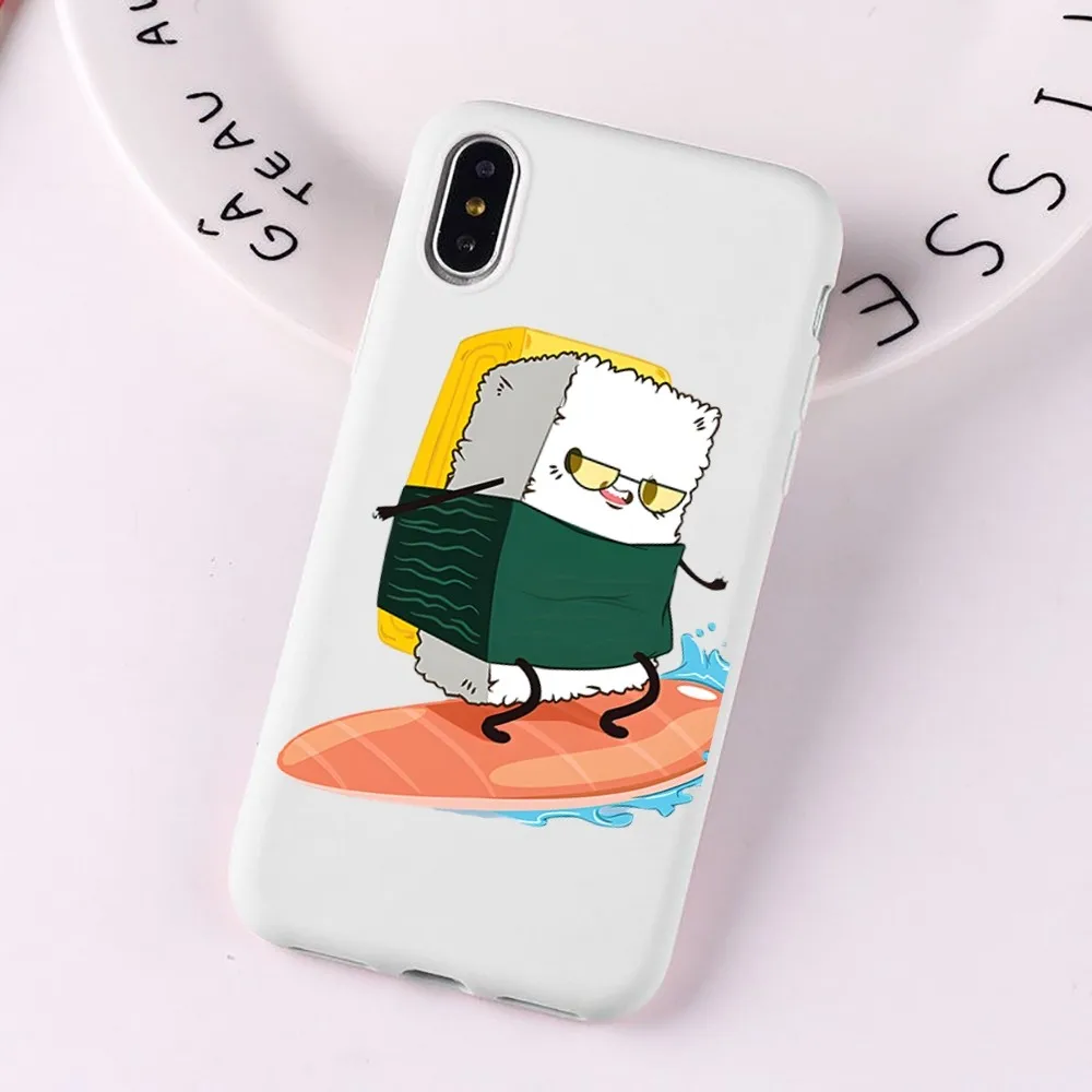 Cartoon sushi Phone Case for iPhone 14 11 12 13 Mini Pro Xs Max 8 7 6 6S Plus X XR Solid Candy Color Case