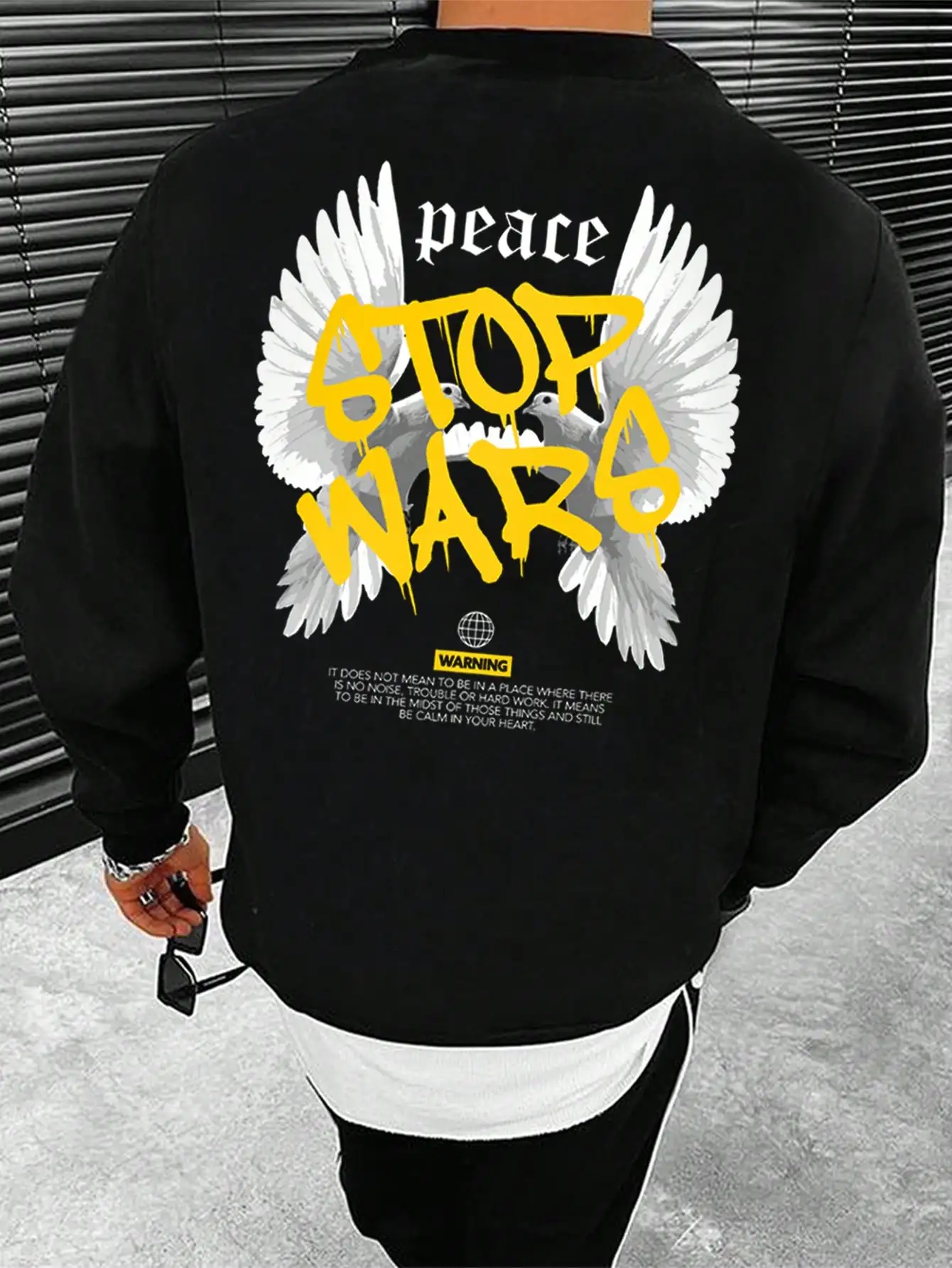 Peace Wings Personality Illustration Design Tops Male Comfortable Autumn Hoodie Casual Fleece Sweatshirts Street Style Clothing