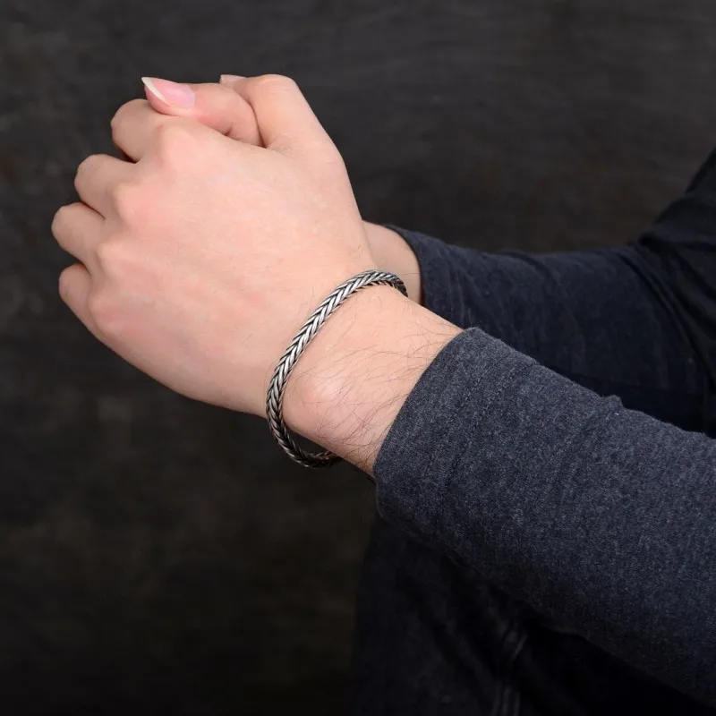 S925 Sterling Silve Twisted Armbänder Für Männer Hip Hop Handgemachte Exquisite Einzigartige Mode Schmuck Geschenk Fabrik Preis – Detail 24