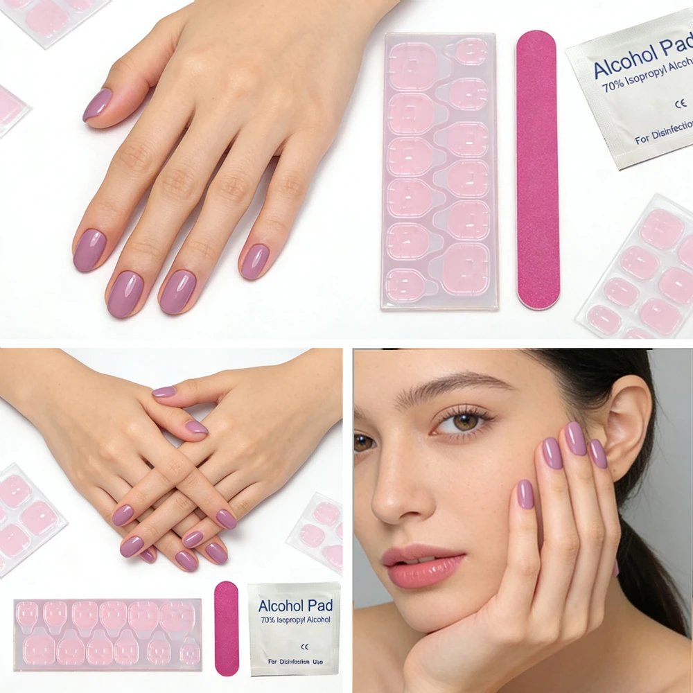 

Glossy Pink Oval False Nails Full Cover Acrylic Press On Nails With Adhesive Pads Manicure Set