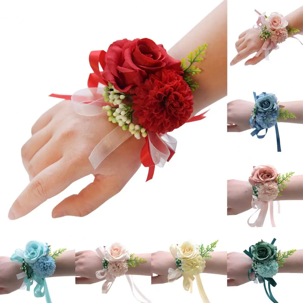 Wedding Wrist Flower Corsage Multi-color Decorate Elegant Groom Bridesmaid Bracelet Party Prom Artificial Wrist Flowers Corsages