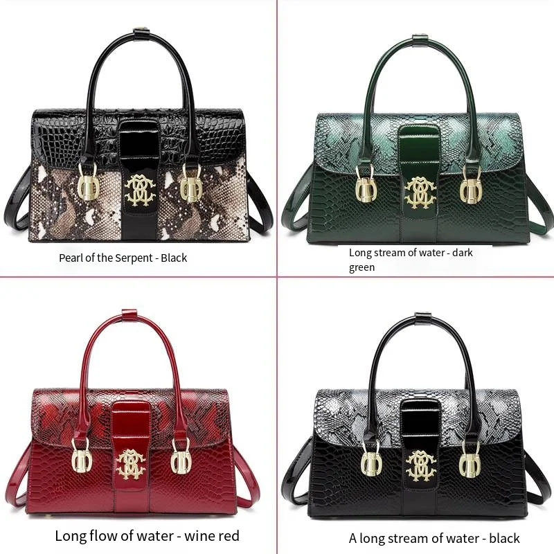 2024 New designer brand crocodile print middle-aged mother bag fashion light luxury leather women\'s bag crossbody handbag