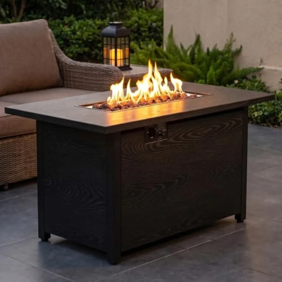 Outdoor propane fire pit table for patio, backyard, deck, balcony; steel construction, black; 50, 000 BTU output, 2-in-1 design