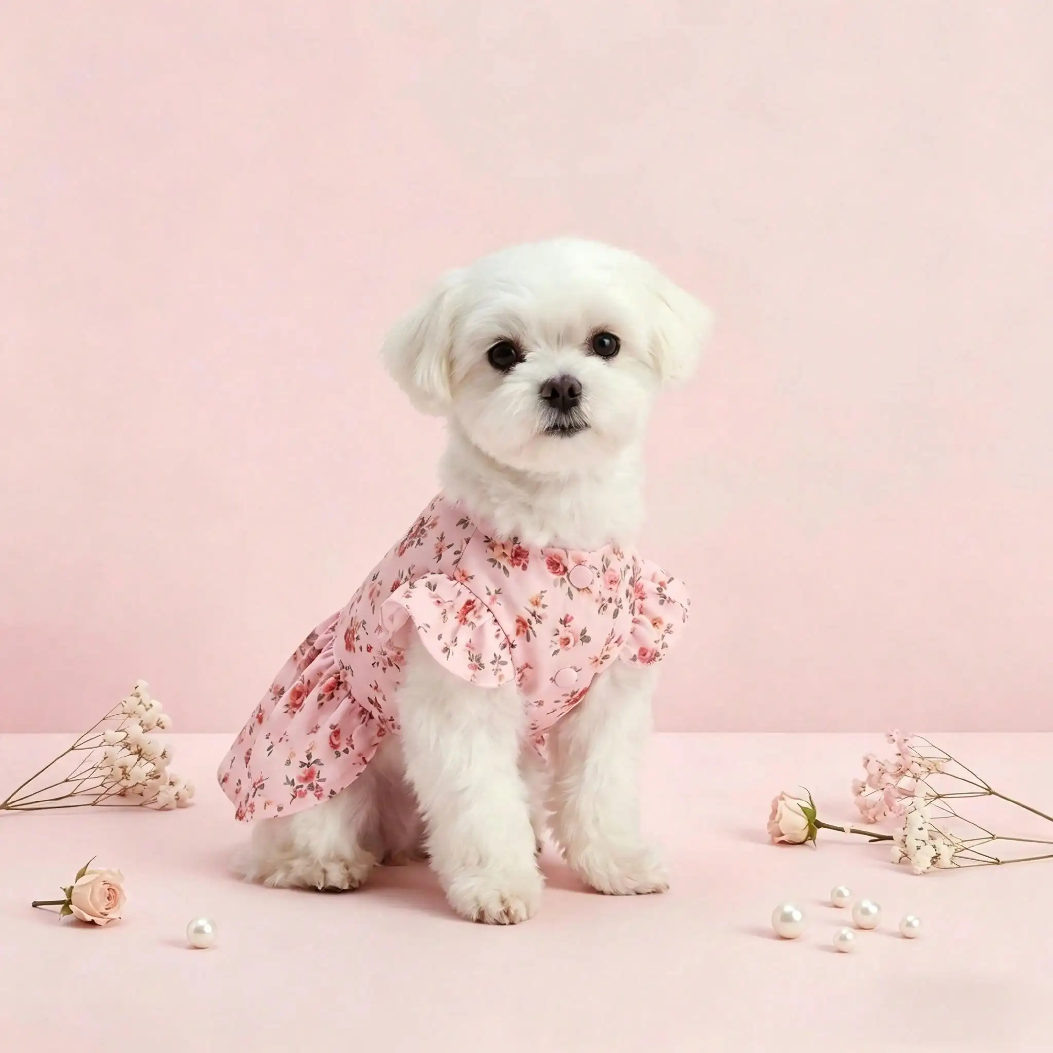 Vestido floral rosa para perros y gatos pequeños – Volantes y mangas - imagen 4