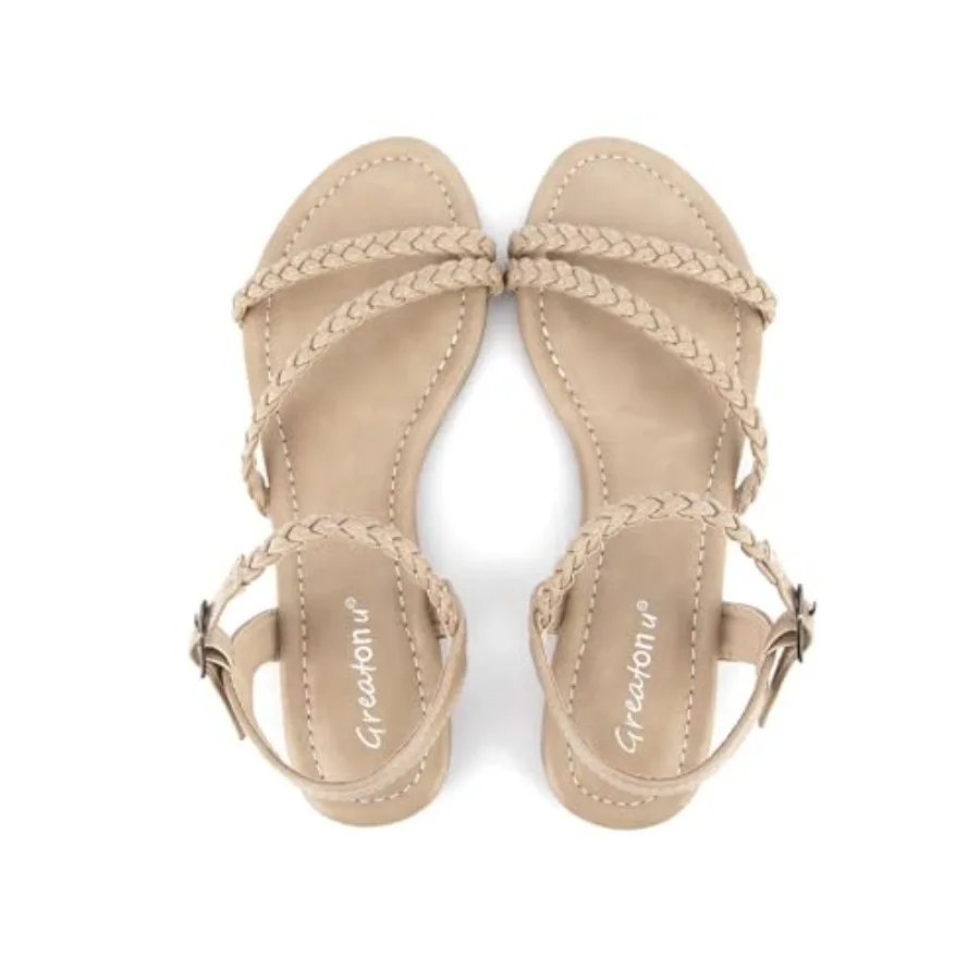 

Greatonu Women's Flat Sandals Slip On Summer Gladiator Open Toe Braided Slingback Shoes