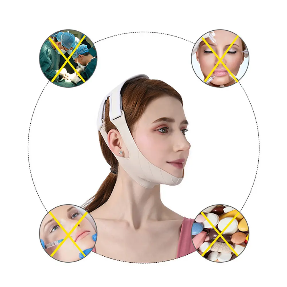 حزام رفع الذقن القابل للتنفس من نوع V، قطعة واحدة، لتقليل الذقن المزدوج وتجميل الوجه