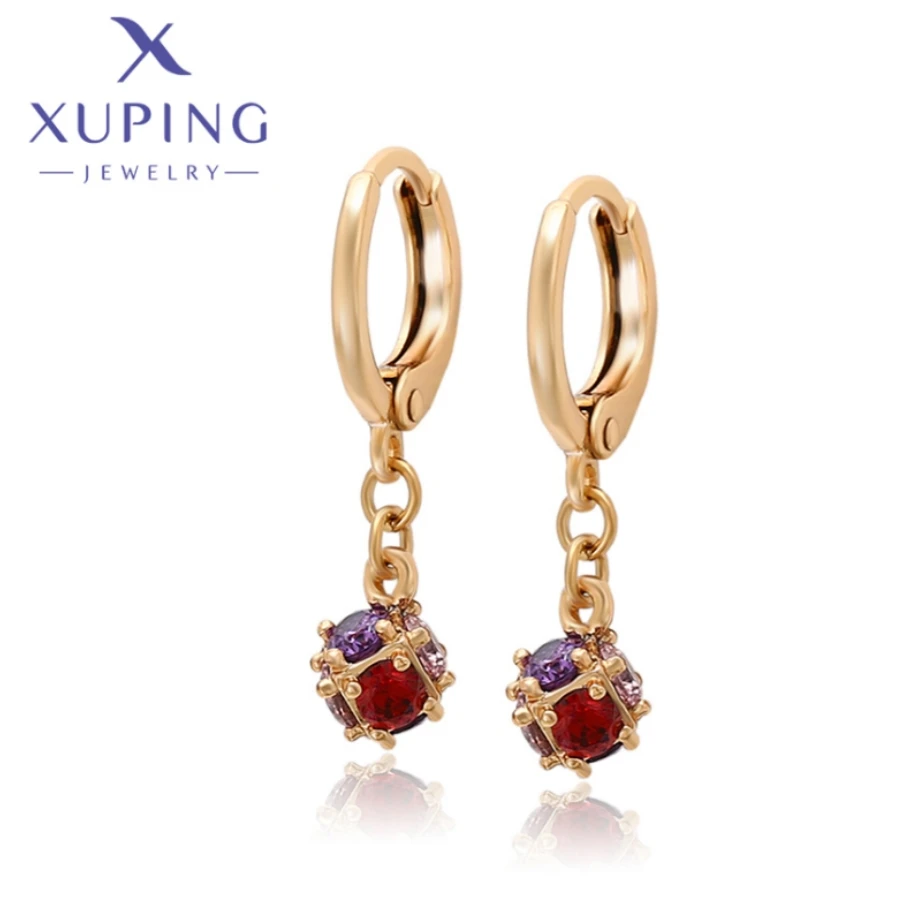 Xuping Jewelry New Fashion Popular Circle Shape Zircon Gold Color Hang Earrings for Women Girls Christmas Wish Gifts X000730943