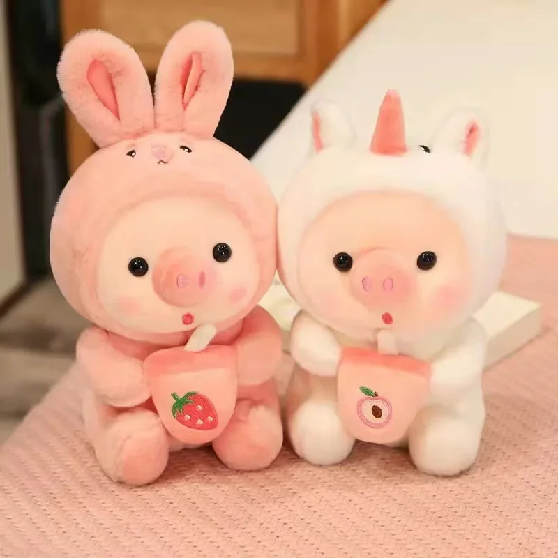 25cm Kawaii Bubble Tea Pig peluche peluche coniglietto rana unicorno tigre cuscino tazza tè al latte Boba Plushie bambola regalo di compleanno