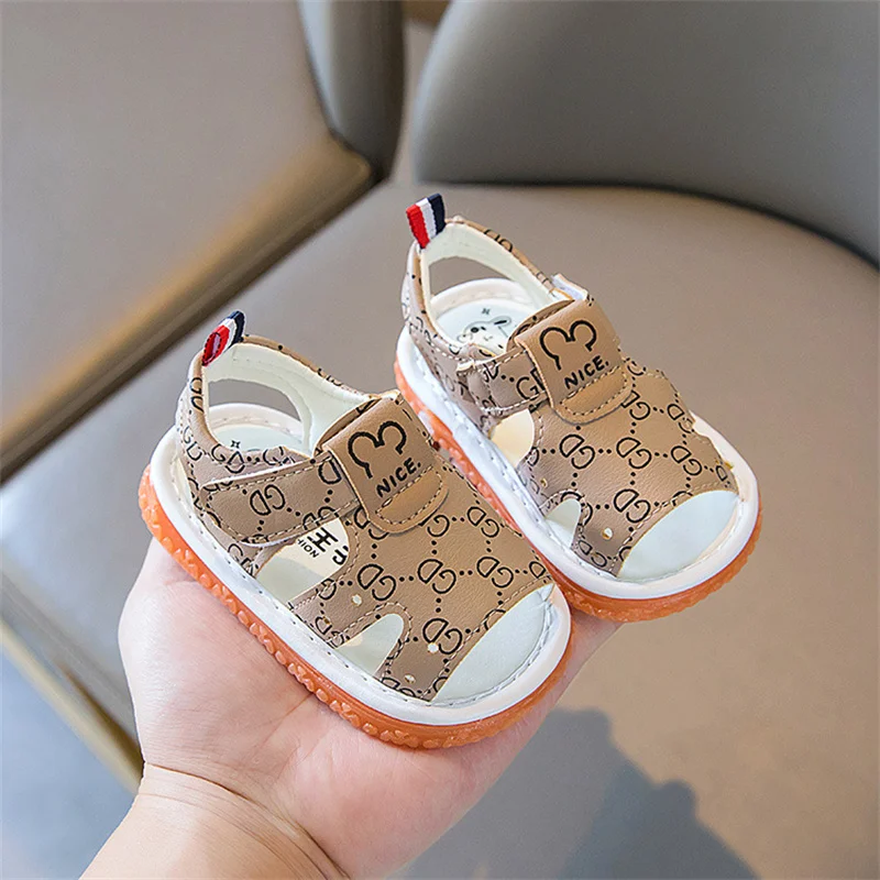 Kids Shoes Summer Girls Boys Sandals Cartoon Cute Pattern Baby Parent-child Toddler Shoes Children Flat Bottom Non-slip Sandals