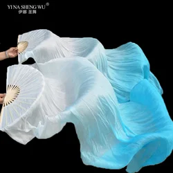 1 Pair High Quality Real Silk Belly Dancing Fan Chinese Handmade Dyed Dancer Practice Long Silk Fans Dance Props Gradient Color